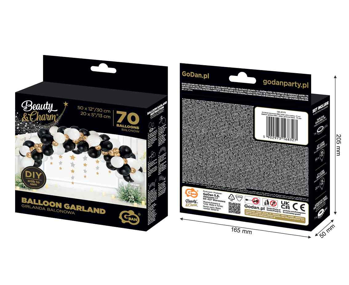 Balloons B&C, garland white, gold and black, 70pcs